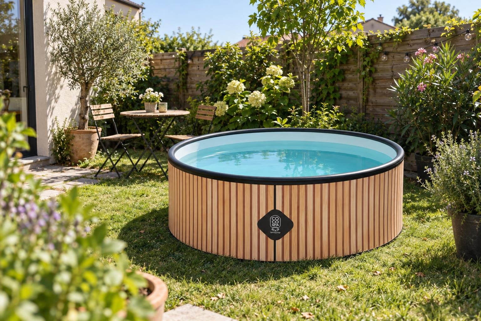 Piscine hors-sol Coco Bain Copacabana 180 cm dans un petit jardin de ville